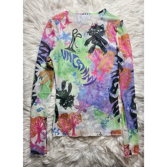 WEEKDAY Blur Mesh Long Sleeve Top in Monster - Picture 2 of 4